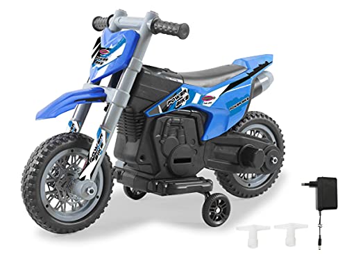 JAMARA 460678 Ride-on Motorrad Power Bike 6V-ab 24 Monate, Sitzhöhe 370 mm, Motorsound, leistungsstarker Motor/Akku 4,5Ah, Stützräder abnehmbar, Gaspedal, Ladebuchse, blau, Groß von JAMARA