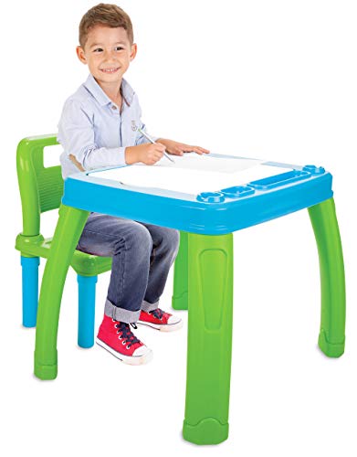 JAMARA 460721 - Kindersitzgruppe Lets Study - aus robustem Kunststoff, Indoor-Outdoor geeignet, abgerundete Kanten, bemal, abnehm, und abwischbare, Stauraum unter Tischplatte, blau von JAMARA