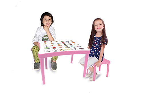 JAMARA 460736 - Kindersitzgruppe Easy Learning 3tlg. - aus robustem Kunststoff, Indoor-Outdoor geeignet, abgerundeten Kanten, platzsparend zerlegbar, Tischplatte mit Lernbildern, rosa von JAMARA