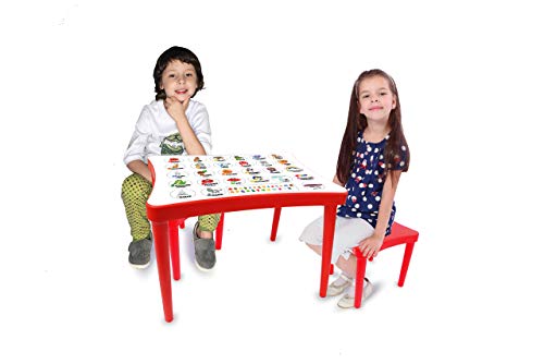 JAMARA 460737 - Kindersitzgruppe Easy Learning 3tlg. - aus robustem Kunststoff, Indoor-Outdoor geeignet, abgerundeten Kanten, platzsparend zerlegbar, Tischplatte mit Lernbildern, rot von JAMARA