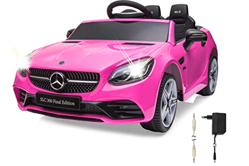 JAMARA 461803 Ride-on Mercedes-Benz SLC Leistungsstarker 12V Akku für Lange Fahrzeit, Akkustandanzeige, LED Scheinwerfer, Ultra Grip Gummiringe, Audio Aux-Anschluss, USB, pink von JAMARA