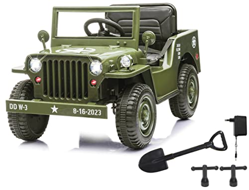 JAMARA 461815 Ride-on Jeep Willys MB Army 12V-Softanlauf, Kofferraum, Schaufel abnehmbar, USB-Anschluss, Bluetooth, Elektroauto, grün, Groß JAMARA 461815 Ride-on Jeep Willys MB Army 12V-Softanlauf, Kofferraum, Schaufel abnehmbar, USB-Anschluss, Bluetooth, Elektroauto, grün, Groß von JAMARA