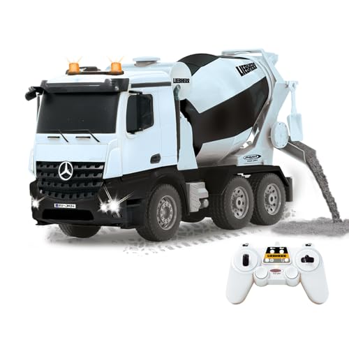 JAMARA Fahrmischer Mercedes-Benz Arocs Liebherr 1:20 2,4GHz - Offiziell lizenziert, Rückfahrwarnsound, 4 Radantrieb, Profilierte Gummireifen, LED Licht, Mischtrommel drehbar mit Entladefunktion von JAMARA