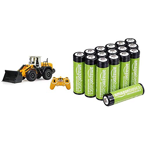 Jamara 405007 - Radlader Liebherr 564 1:20 2,4G - Schaufel Heben/senken/abkippen, realistischer Motorsound, Blinker & Amazon Basics Vorgeladene NI-MH AA-Akkus - Akkubatterien, 2000 mAh, 16 Stck Jamara 405007 - Radlader Liebherr 564 1:20 2,4G - Schaufel Heben/senken/abkippen, realistischer Motorsound, Blinker & Amazon Basics Vorgeladene NI-MH AA-Akkus - Akkubatterien, 2000 mAh, 16 Stck von JAMARA