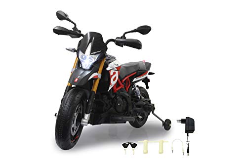 Jamara 460330 Ride-on Aprilia Dorsodoru 900 12V – Kinder Elektroauto, 2-Gang, 2 leistungsstarke Antriebsmotoren, gefederte Hinterradschwinge – Federhärte einstellbar, Batteriespannungsanzeige, LED von JAMARA