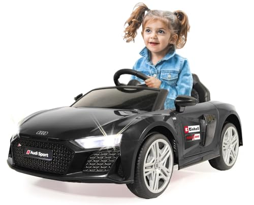 Jamara 460916 Ride-on Audi R8 Spyder schwarz 18V Einhell Power X-Change – Li-Solo (ohne Akku und Ladegerät),Elektroauto für Kinder mit 2 Motoren,Sportlenkrad,Musik,USB,Bluetooth, Schnellwechsel-Akku von JAMARA