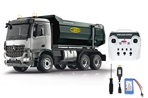 JAMARA Muldenkipper Mercedes-Benz Arocs Metal Meiller 1:20 2,4GHz – Hubkraft 15KG, Metallgetriebe, Metallmulde, 4 Radantrieb, Fahrwerksfederung, Gummireifen, LED Licht/Signallichter von JAMARA