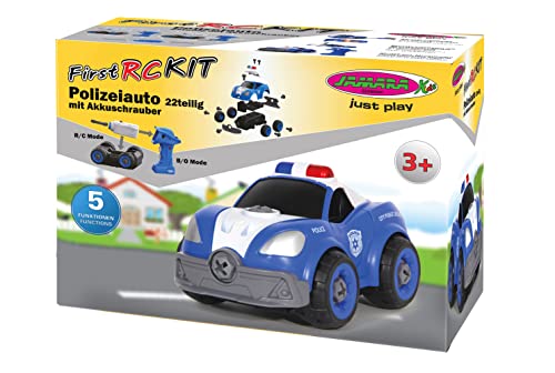 Polizeiauto First RC Kit 22teilig mit Akkuschrauber - ab 3 Jahre, Rutschkupplung, wechselbarem Einsatz, robuster Kunststoff, Gummibereifung, fördert die Feinmotorik und technisches Verständnis von JAMARA