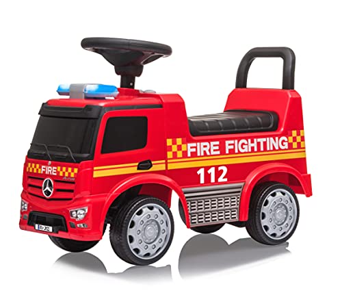 Rutscher Mercedes-Benz Antos Feuerwehr – ab 12 Monate, Sitzhöhe 280 mm, Kippschutz, Kofferraum unter der Sitzfläche, Schub- und Haltegriff, LED Signallichter und Sirene/Hupe von JAMARA