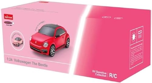 JAMARA 403004 VW New Beetle 1:24 2,4GHz UV Photochromic Serie-offiziell lizenziert, bis zu 1 Stunde Fahrzeit bei ca. 9 Km/h, perfekt nachgebildete Details, hochwertige Verarbeitung, pink/rot von JAMARA