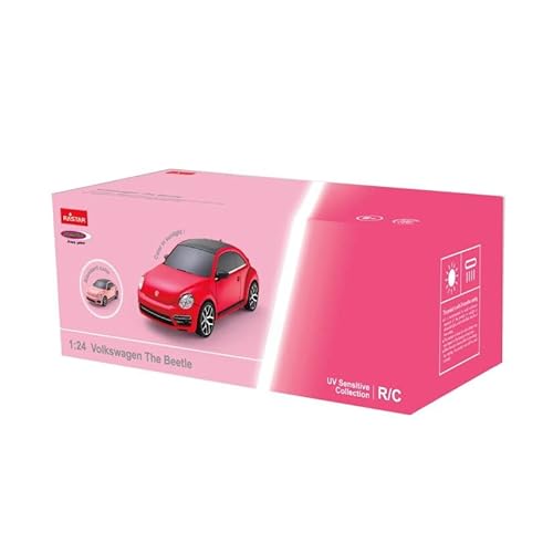 JAMARA 403004 VW New Beetle 1:24 2,4GHz UV Photochromic Serie-offiziell lizenziert, bis zu 1 Stunde Fahrzeit bei ca. 9 Km/h, perfekt nachgebildete Details, hochwertige Verarbeitung, pink/rot von JAMARA