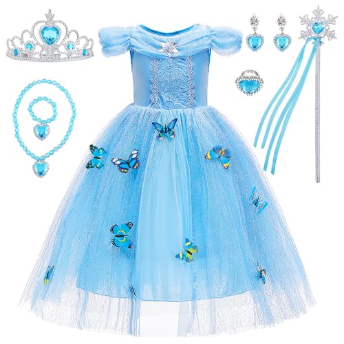 JAMATA Elsa Prinzessin Kostüm Set für Mädchen,Zauberhaftes Kleid mit Zauberstab,Ohrringe,Ringe,Halskette,Armband und Prinzessinnenkrone,Ideal für Karneval,Halloween,Weihnachten,Cosplay,Größe 120 JAMATA Elsa Prinzessin Kostüm Set für Mädchen,Zauberhaftes Kleid mit Zauberstab,Ohrringe,Ringe,Halskette,Armband und Prinzessinnenkrone,Ideal für Karneval,Halloween,Weihnachten,Cosplay,Größe 120 von JAMATA
