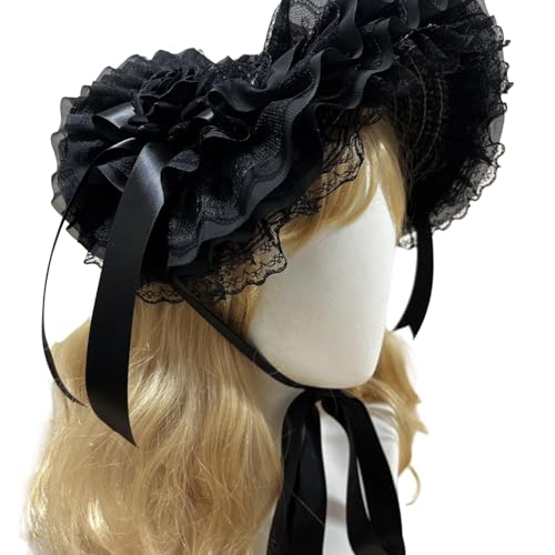JAMNGHB Dark Series Punk Strohhut für Rollenspiele Event Bowknot Blumenhut mit verstellbarer Krawatte Halloween Event Kopfbedeckung Rollenspiel Kopfbedeckung für besondere Anlässe von JAMNGHB