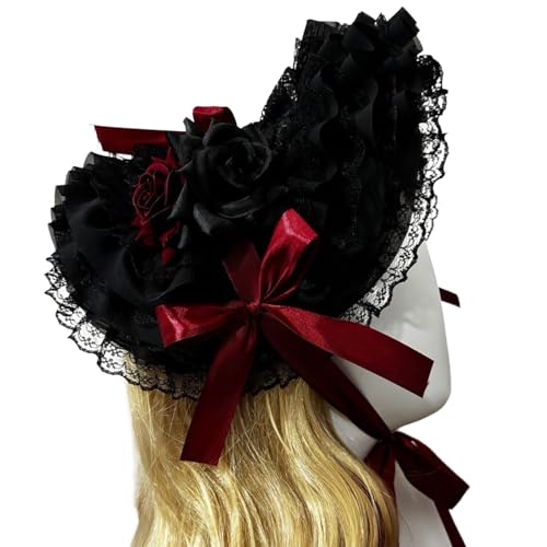 JAMNGHB Dark Series Punk Strohhut für Rollenspiele Event Bowknot Blumenhut mit verstellbarer Krawatte Halloween Event Kopfbedeckung Rollenspiel Kopfbedeckung für besondere Anlässe von JAMNGHB