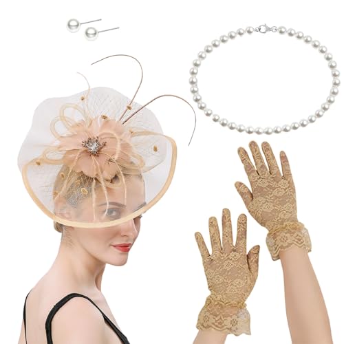 JAMNGHB Eleganter Fascinator, Hut-Haarspange und Halskette, Kostüm-Set, Haar-Accessoire für Pferderennen, Events, Cocktails, Party-Dekorationen, Pferderennen-Zubehör JAMNGHB Eleganter Fascinator, Hut-Haarspange und Halskette, Kostüm-Set, Haar-Accessoire für Pferderennen, Events, Cocktails, Party-Dekorationen, Pferderennen-Zubehör von JAMNGHB