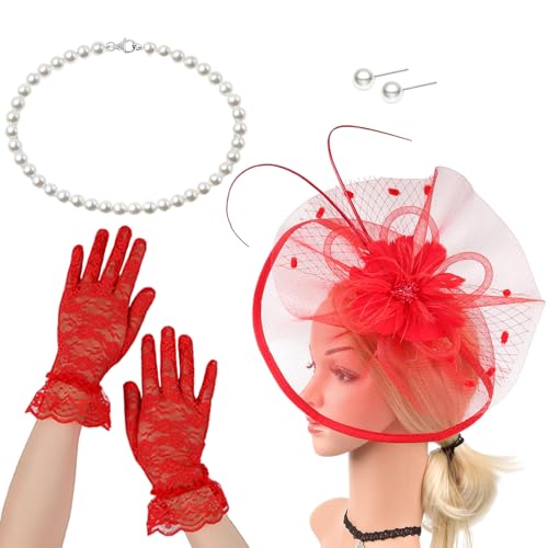 JAMNGHB Eleganter Fascinator, Hut-Haarspange und Halskette, Kostüm-Set, Haar-Accessoire für Pferderennen, Events, Cocktails, Party-Dekorationen, Pferderennen-Zubehör JAMNGHB Eleganter Fascinator, Hut-Haarspange und Halskette, Kostüm-Set, Haar-Accessoire für Pferderennen, Events, Cocktails, Party-Dekorationen, Pferderennen-Zubehör von JAMNGHB