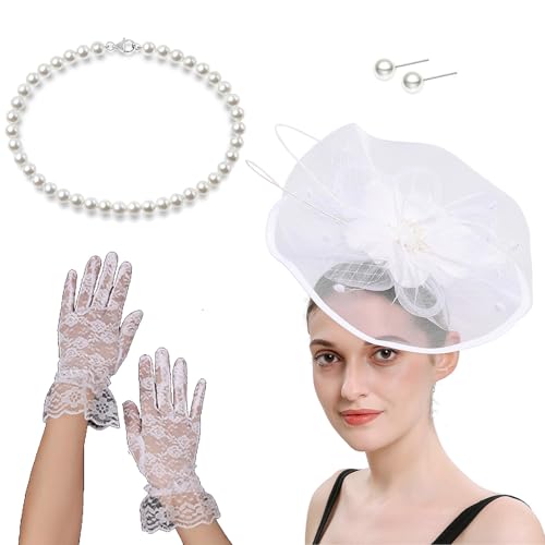 JAMNGHB Eleganter Fascinator, Hut-Haarspange und Halskette, Kostüm-Set, Haar-Accessoire für Pferderennen, Events, Cocktails, Party-Dekorationen, Pferderennen-Zubehör JAMNGHB Eleganter Fascinator, Hut-Haarspange und Halskette, Kostüm-Set, Haar-Accessoire für Pferderennen, Events, Cocktails, Party-Dekorationen, Pferderennen-Zubehör von JAMNGHB