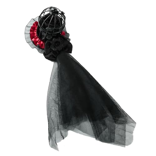 JAMNGHB Eleganter Vogelkäfig-Schleierhut mit dunklen Rosen-Verzierungen und Haarspangen für Mottopartys, eleganter Gothic-Partyhut von JAMNGHB