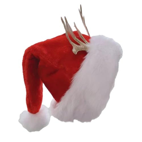 JAMNGHB Jingle Bells Weihnachtsmannmütze, Hirschhorn, Plüsch-Weihnachtsmützen für Feiertage, Partys, Versammlungen von JAMNGHB