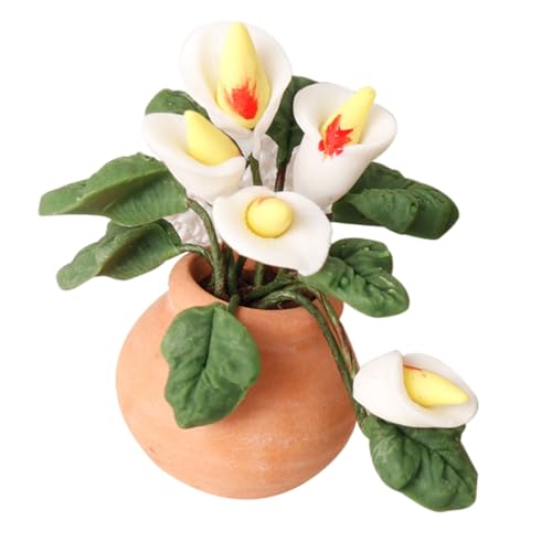 JAMNGHB Wohnzimmer Künstliche Calla Figur Modell Realistische Vintage Lebensszene Puppenhaus Pretend Game Calla Pflanze Winzige Kunstpflanze für Puppenhäuser von JAMNGHB