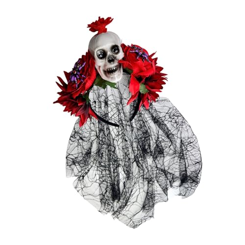 JAMNGHB Zarter Totenkopf Rose Spinnennetz Spitze Haarschmuck für Halloween Kostümpartys Punk Event und Rollenspiele Mehrzweck-Halloween-Haarband Harz von JAMNGHB