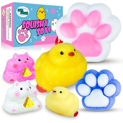 Taba Quetschspielzeug-Set, enthält Quetschspielzeug (1 großes Küken und Katzenpfoten + 1 Norma-Küken und Katzenpfoten + 2 Hamster-Squishy), Fidget-Spielzeug, niedliche Sachen, Partyzubehör für Mädchen von JANESVISSY