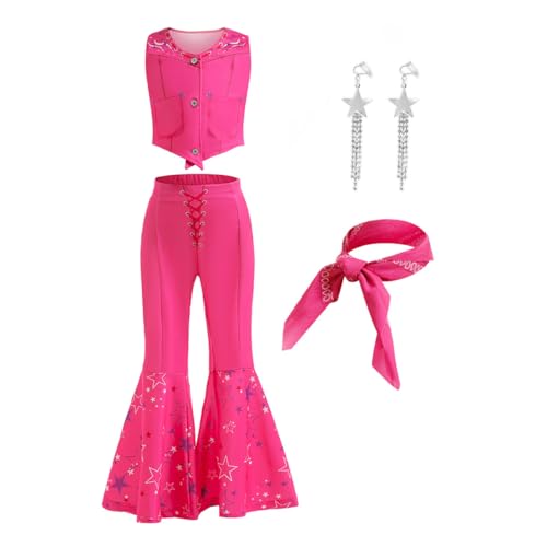 JANGZIIA Barbi Mädchen Kostüm Movie Set Uniform Cowgirl Rosa für Kleid Halloween Karneval Geburtstagsfeier Kinder 4-12 Jahre (120 (Height 110-120 cm)) von JANGZIIA