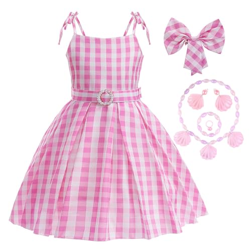 JANGZIIA Kostüm Kleid kariert Rosa Mädchen Kostüm Prinzessin Kostüm Karneval Cosplay Halloween Mädchen für Kinder 3-13 Jahre von JANGZIIA
