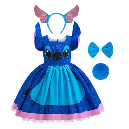 JANGZIIA Hawaii Kleid Lilo Kostüm Prinzessin Kleid Mädchen mit Stirnband und Papillon und flauschigen Schwanz für Halloween Karneval Geburtstag Party Cosplay von JANGZIIA