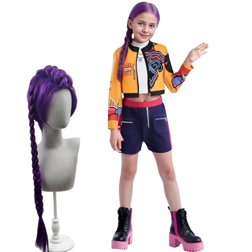 Korean-Pop Rumi Cosplay Kostüm Kinder für Mädchen mit Perücke Pop Singers Halloween Dress Up Outfit for 3-12 Jahre von JANGZIIA