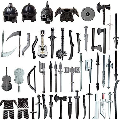 JANTY Waffen Paket Zubehör Set für Soldaten, 51 Teiliges Armee Spielzeug Set mit Ritterrüstung, Helm und Schwert für Mini-Charaktere, kompatibel mit mittelalterlichen Waffen großer Marken von JANTY