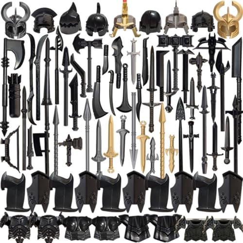 JANTY Waffen Paket Zubehör Set für Soldaten, 73 Teiliges Armee Spielzeug Set mit Ritterrüstung, Helm und Schwert für Mini-Charaktere, kompatibel mit mittelalterlichen Waffen großer Marken von JANTY