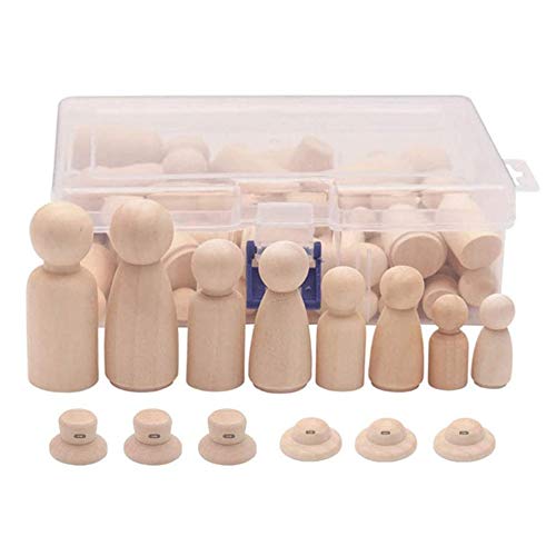 JANZU HöLzerne Peg Dolls, 56PCS Unvollendete Dekorative DIY Angel Tiny Doll Bodies Gemalte NatüRliche Menschen mit HüTen von JANZU