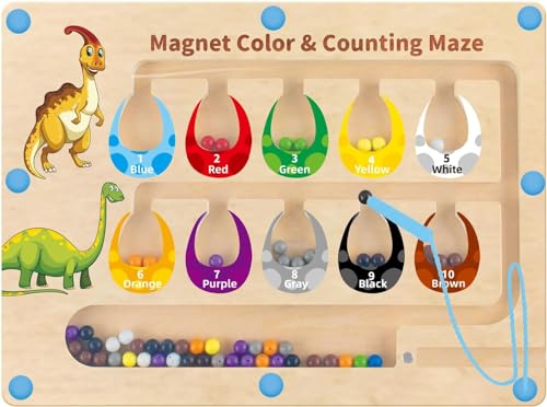 Dinosaurier Montessori Spielzeug Magnetic Color & Number Maze Lernspielzeug Kinderspielzeug Activity Board Baby Holzspielzeug Motorikspielzeug Geschenke Kinder für Jungen Mädchen ab 3 4 5 6 7 Jahre von JAODFK
