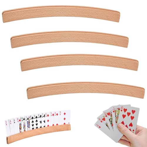 4 Stück Spielkartenhalter Holz ,Holz Spielkarten Halter Kartenhalter, Kartenhalter Spielkarten, Hände Poker Halter für Kinder, Kartenspiele Befreien Hände, Für ältere Menschen, Erwachsene und Kinder von JAWAI