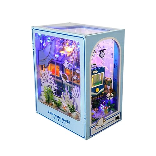Book Nook DIY Kit, Buch Ecke Bücherregal Einsatz DIY Puppenhäuser Miniatur Haus Kit mit Möbeln und LED-Licht, 3D Puzzle Buchstützen aus Holz Modellbausätze für Erwachsene zum Bauen von JAWSEU