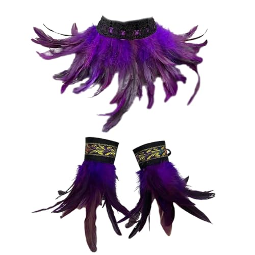 Halloween Feder Achselzucken Schalkragen Halskette Damen Feder Manschetten Feder Armband Frauen Feder Handgelenk Manschetten Gothic Damen Feder Umhang Cape Federboa Feder Schal Cosplay Kostüm von JAWSEU