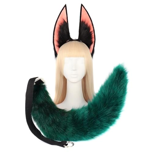 JAWSEU Fox Wolf Cosplay Tierohren Schwanz Set, Kunstpelz Tier Wolf Fuchs Langen Schwanz Ohren Kit Wolf Ohren Schwanz Kostüm Halloween Kostüm Cosplay Kopf Zubehör Fuchsohren Schwanz Tierkostüm von JAWSEU