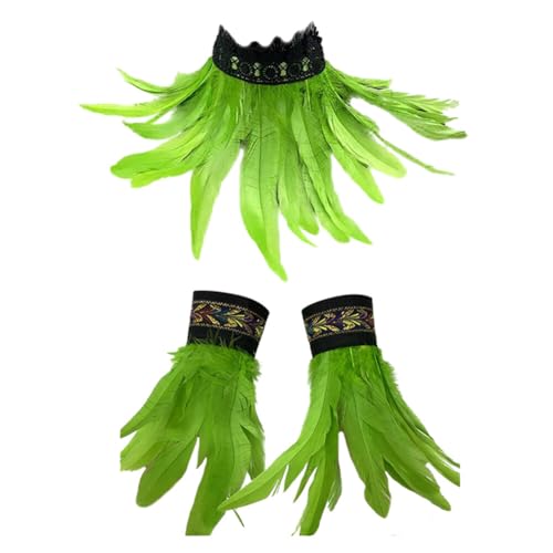 Halloween Feder Achselzucken Schalkragen Halskette Damen Feder Manschetten Feder Armband Frauen Feder Handgelenk Manschetten Gothic Damen Feder Umhang Cape Federboa Feder Schal Cosplay Kostüm von JAWSEU