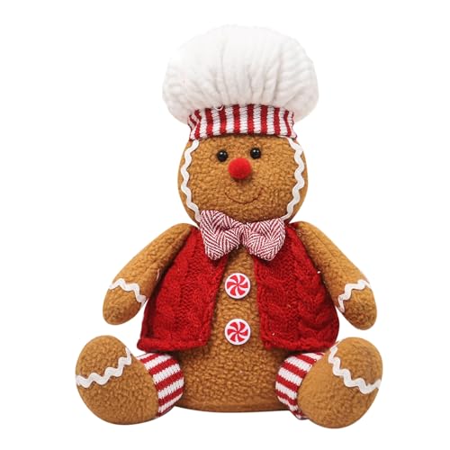 JAWSEU Lebkuchenmann Gefüllte Plüschpuppe, Süßes Plüsch Lebkuchenmann Wurfkissen Spielzeug Weihnachtskissen Lebkuchenmann Christmas Stuffed Animal niedliche Lebkuchenmann Figur Deko Puppe von JAWSEU