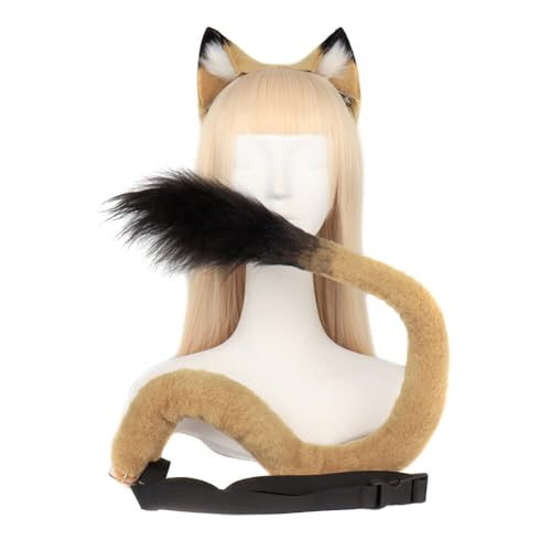 JAWSEU Löwe Cosplay Faux Schwanz und Ohren Set, Löwe ohren Haarnadel schwanz Handgefertigtes Katze Fuchs Wolf Ohren Tierohren Kunstpelz Langer schwanz für Halloween Karneval Party Cosplay Kostüme JAWSEU Löwe Cosplay Faux Schwanz und Ohren Set, Löwe ohren Haarnadel schwanz Handgefertigtes Katze Fuchs Wolf Ohren Tierohren Kunstpelz Langer schwanz für Halloween Karneval Party Cosplay Kostüme von JAWSEU