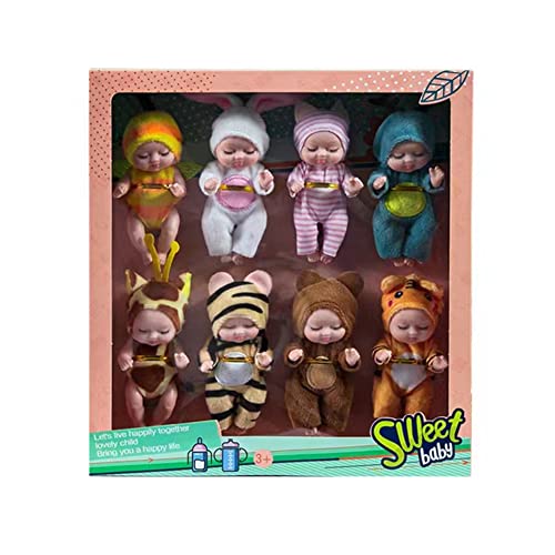 JAWSEU Mini Puppenspielzeug, 8 Pcs Lebensechte Reborn Babypuppen, Newborn Reborn Baby Mini Schlafende Wiedergeburt Puppen Miniatur Puppenspielzeug Geschenk für Kinder Mädchen von JAWSEU