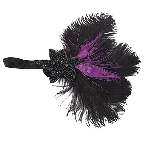JAWSEU Damen 1920s Flapper Feder Stirnband, Kristall Kopfschmuck für Frauen, Karneval Fasching Kostüm von JAWSEU