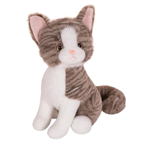 JAWSEU Simulation Kurzhaar Nette Katze Puppe Gefüllte lebensechte siamesische Katze Plüschtier Plüsch Katze Kuscheltier Katze Plüschfiur Stofftiere Haustier Spielzeug Geburtstagsgeschenk für Mädchen von JAWSEU