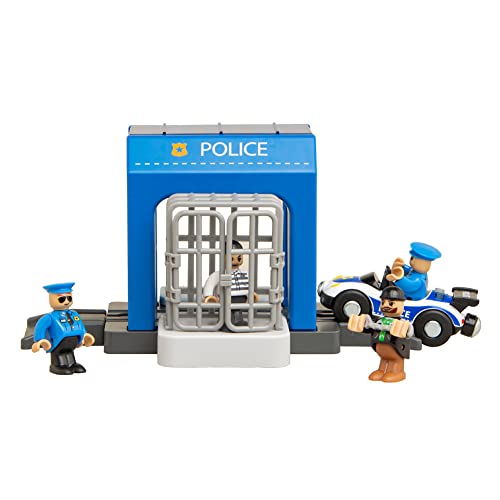 JAWSEU Zugspielzeug - Eisenbahn lok Holzeisenbahn Zug Train Toy, Magnetisch Verbunden Kleinzug Kompatibel mit Holzschienen, Lernspielzeug für Kinder (Polizeistation) von JAWSEU