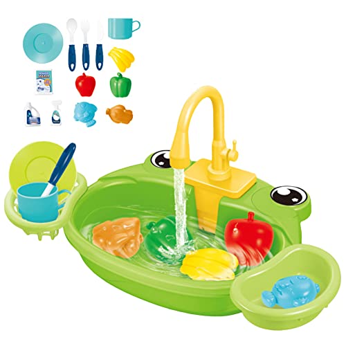 Küchenspüle Spielzeug Set mit Wasserkreislauf, Kinder-Simulations-Spülbecken mit Obst & Geschirr Spielzeug Elektrisches Zyklussystem für fließendes Wasser, Geschenk für Mädchen und Jungen von JAWSEU