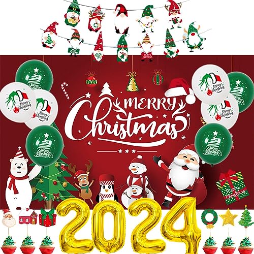 Weihnachtsballon Deko Set, Weihnachten Luftballons Girlande Luftballons Roter Grün Merry Christmas Banner Girlande Weihnachten Ballons Weihnachts Hintergrund Kit für Weihnachts Party Deko von JAWSEU