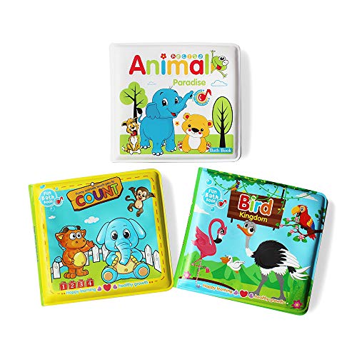 JAYSRIS Baby Badespielzeug Bücher (3PCS),Schwimmende Badewanne Lernen Tier zählen Vogel Thema Bücher wasserdichte frühpädagogische Badespielzeugbücher für Kleinkinder von JAYSRIS