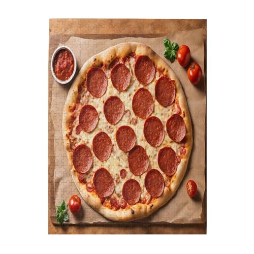 3D Pizza Pepperoni – Druck 500 Teile Bilderpuzzles für Erwachsene, umweltfreundliches Holzpuzzle mit Bildern, Geschenk für Familienspaß und Entspannung von JAYWIS
