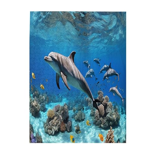 3D Unterwasserwelt Fisch Delphi - Druck 500 Teile Bild Puzzles für Erwachsene Umweltfreundliches Holzpuzzle mit Bildern Geschenk für Familie Spaß und Entspannung von JAYWIS